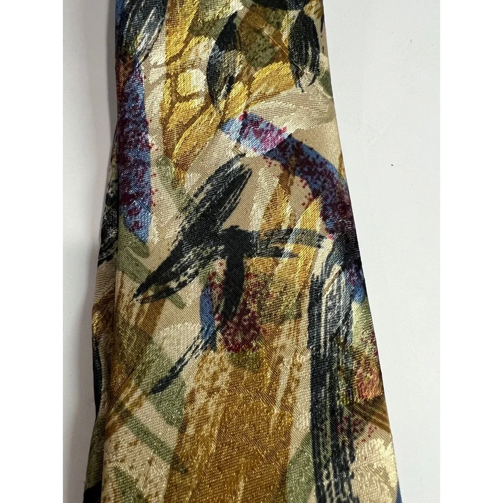 Vintage Pascal Tie Abstract Metallic Shiny Hand Made Wide Necktie E28‎